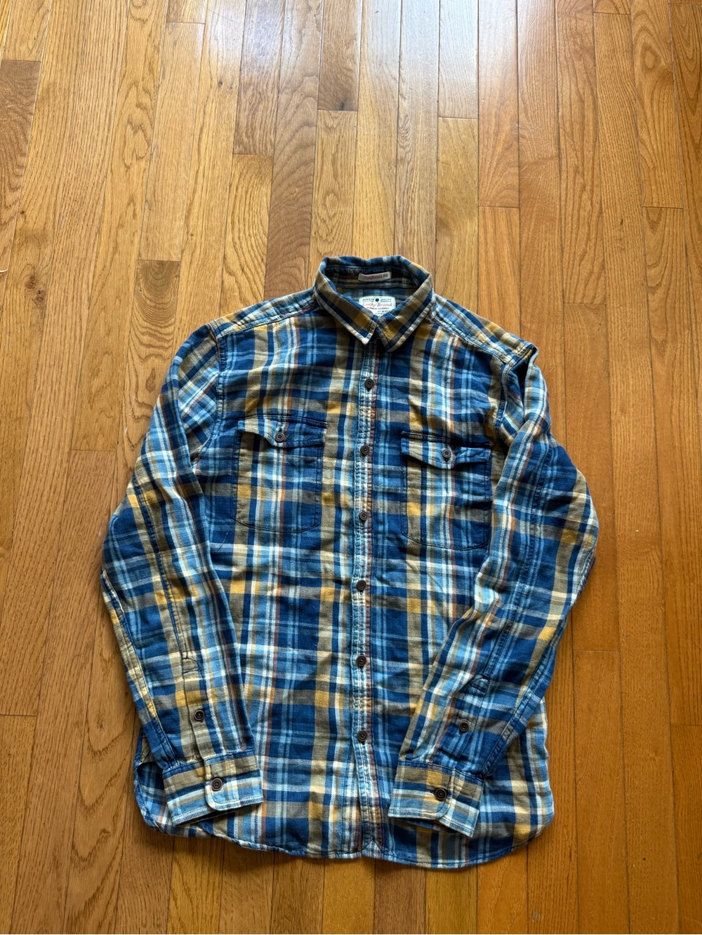 Lucky Brand Flannel Shirt - Blue & Yellow, Size Small
